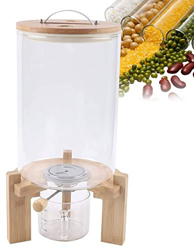 JTYDFG Glass Grain Storage Tank Rice Cereal Bean Oatmeal Food Dispenser Flour Storage Container, 500ml Measuring Cup+wood Airtight Sealed Lid, Thick Borosilicate Glass, 5L/8L(4kg/6.5kg)