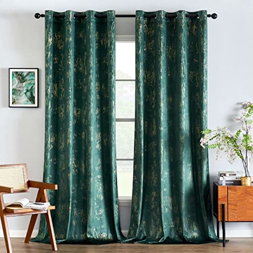EMEMA Samtvorhänge Vorhang Blickdicht Vorhänge mit Ösen Gardinen Deko Ösenvorhang Dekoschal Dekogardinen für Schlafzimmer Wohnzimmer 2er Set 140 x 245 cm(B x H) Dunkelgrün