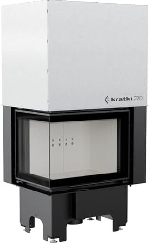 KRATKI VN Camino a legna con inserto per presa d'aria Conforme BImSchV 2 9 kW Efficienza termica 81% Porta a ghigliottina Acciaio con Thermotec Lato sinistro 140 x 73 cm