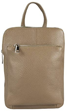 OBC Made in Italy Damen echt Leder Rucksack Bodybag Lederrucksack Tasche Schultertasche Ledertasche Crossbody Cross-Over Taupe