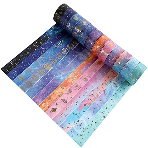 YUTOU 12 rullar Washi Tape Set maskeringstejp dekorativ tejp stjärnhimmel maskeringstejp gör-det-själv dekorativ tejp för gör-det-självare, dekorativt hantverk, presentförpackning, klippbok