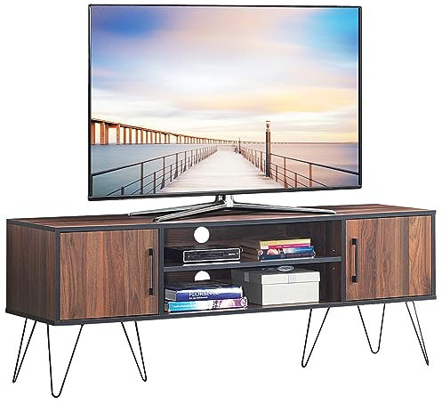 COSTWAY Mobile TV Fino a 60, Mobile Porta TV con 2 Ante, Fori per Cavi e Ripiano Regolabile, Mobile TV con Gambe in Metallo, per Soggiorno, Camera da Letto, 150 x 39 x 56 cm, Mrrone