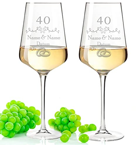 GRAVURZEILE Leonardo Puccini Weingläser mit Gravur - Rubinhochzeit 40 Jahre - Personalisiert mit Namen & Datum - Geschenk für Sie & Ihn zur Hochzeit Verlobung Jahrestag - Farbe: Puccini