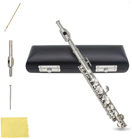 C Flute Piccoloflöte Edelstahl Schülerflöte Piccoloflöte Kupfer Instrument C Querflöte Piccolo Vernickelt Querflöte Flöte Set mit PU Lederbox Reinigungstuch Stab für Anfänger Übungen Geschenk