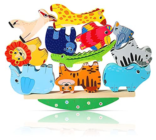 HENGBIRD Montessori Holzspielzeug ab 2 3 4 5 Jahren Stapelspiel Stapelspielzeug Tiere zum Stapeln Bausteine Balancespiel Holz Motorikspielzeug Feinmotorik Lernspielzeug Geschenke für Baby Kleinkinder