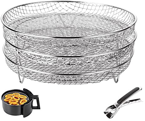 SENENQU Support rond pour friteuse à air comprimé compatible avec Ninja, accessoires de friteuse à air empilable à trois couches, panier de friteuse à air en acier inoxydable, grille de