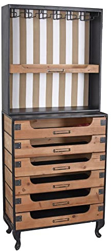 Weinschrank „Brooklyn LOFT“ – Factory Hochkommode | 6 Schubladen & Weinglashalter | Holz & Metall | Industrial Barschrank lof113 Palazzo Exklusiv