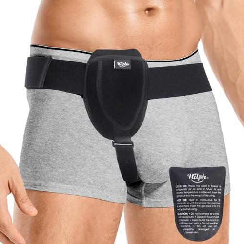 Hilph Leistenbruchgürtel für Männer und Frauen, Einstellbarer Leistenbruch Bruchband mit Kompressionspads Und Gel Kühlpads zur Schmerzlinderung, L