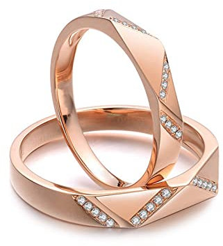 AMDXD Echt Gold Ringe Diamant 0.11ct, 1 Paar Solitärring 18K Rotgold Klassiker Design Freundschaftsringe Hochzeitsring Verlobungsring, Damen 52 & Herren 57