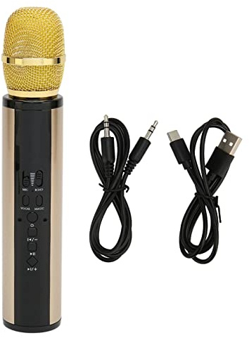Microphone de Chant Portable, Réduction du Bruit, Réglage Professionnel, Portée de 10 M, Micro karaoké, Enregistrement Sonore Surround pour Fête pour PC (Or)