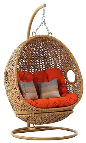 MOLVUS Fröhlicher Rattanstuhl, Hängesessel, Hängematte, Eierstühle, Aluminiumrahmen mit wasserabweisenden Kissen, Schaukelstuhl für den Innenbereich, Holzfarbe (Farbe: Holzfarbe)