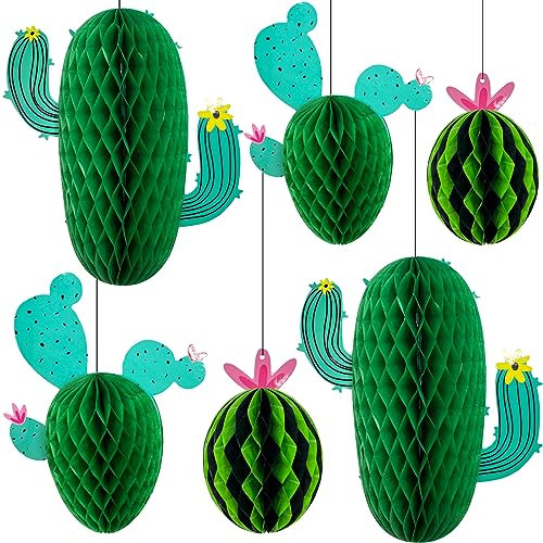 LLMSIX Lot de 6 décorations de fête en forme de cactus à suspendre sur le thème mexicain pour centres de table, anniversaire, salle de classe, vacances (vert)