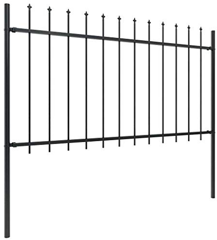 BaraSh Clôture de Jardin avec Dessus en Lance Acier 13,6 x 1 m Noir,Barriere Jardin Exterieur,Barriere Jardin,Portillon Grillage