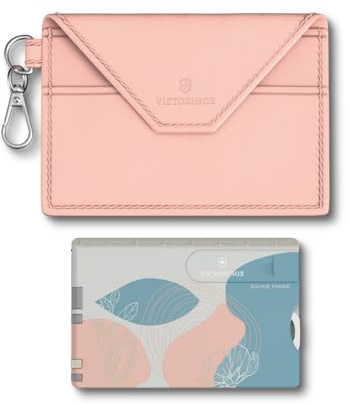 VICTORINOX Swiss Card Classic 10 Functions, Made in Switzerland, Multi-purpose for Women, in Card Holder with Key Ring, Paris Style (Pink, Blue)