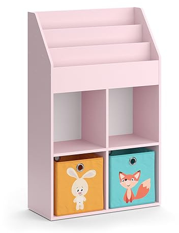 Vicco Kinderregal Luigi, Rosa, 72 x 114.2 cm mit 2 Faltboxen (bunt), zur Aufbewahrung von Spielzeug und Büchern kombinierbar