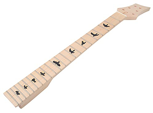 HOHXFYP E Gitarrenhals, 22 Bünde 24 3/4 Zoll E Gitarrenhals Ersatz, Ahorngriffbrett mit Schwarzem Vogel Inlay für DIY Gitarre, Massives Ahornholz