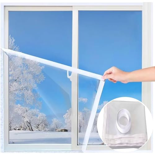 125x190cm Window Insulation Secondary Double Glazing Film Kit,for Indoor Insulation in Winter,Prevent Cold Air from Entering While Block Warm Air Loss,Save Energy,White