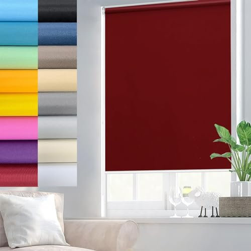 Rollo ohne Bohren Verdunklungsrollo 95 x 170 cm Sichtschutz und Sonnenchutz,ohne Bohren Rollo verdunkelung für innen Fenster mit Klemmträger, für Fenster und balkontür, Rot