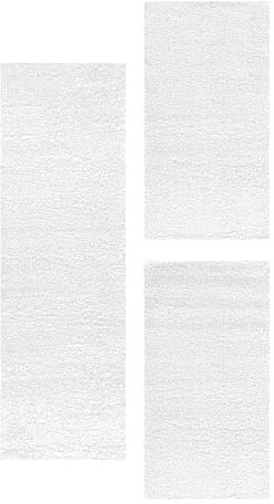 Carpetsale24 Bettumrandung Schlafzimmer 3 teilig Hochflor Teppich Weiss Bettvorleger Schlafzimmer Bettset: 2 St. 60x110 cm | 1 St. 80x250 cm - Einfarbiger 50 mm Flauschiger Teppich Läufer Set