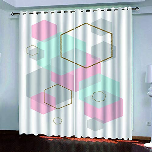 Blickdichte Vorhänge Mit Motiv 3D Geometrisches Rosa Sechseck Kinder Gardinen Blickdicht Ösen Gardine Thermo 264x214 Cm Schlafzimmer Kinderzimmer Vorhänge Dekoratives Muster, Verdunklungsvorhänge