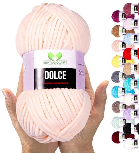 MeriWoolArt Chenille Garn zum Stricken und Häkeln Baby Nude - 100 g und 120 m Samt-Wolle - 100% Flauschige Polyester Strickgarn für Amigurumi Kissen Decken weiche Kleidung Geschenke