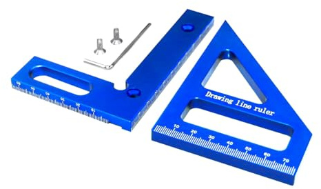 Tiardey 3D Woodworking Multi Angle Measuring Ruler, 45/90 Degree Triangle Ruler Scriber, Square Protractor, High Precision Layout Multipurpose Measuring Tool (Blue)