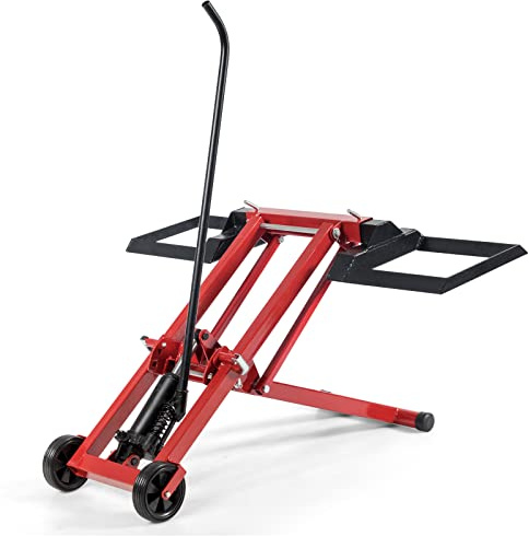 COSTWAY Cric lève Tracteur Tondeuse à Gazon Charge 227 KG, Dispositif de Levage à Rayon de Braquage Nul Hauteur Largeur Réglables Pliage à Plat, pour Entretien et Réparation