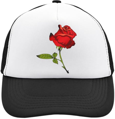 Functon+ Schöne Rose Tattoo Design Mesh Back Trucker Cap Adjustable Snapback Hat Casu White, Schwarz , Einheitsgröße