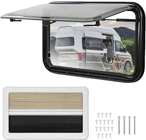 Caravan Window, Hinged Window, Caravan Window, Motorhome Window, Rv Folding Window, External Push Window with Integrated Roller Blind and Fly Screen,750 * 450mm