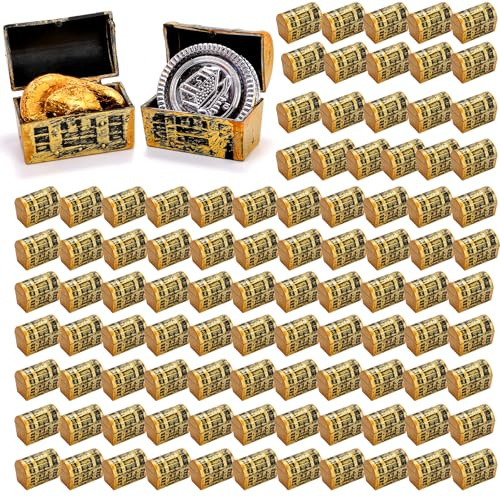 Nagpew 100 Pieces Mini Pirate Treasure Chest, Vintage Pirate Jewelry Collection Storage Box with Gold Finish, Small Adventurous Treasure Box for Halloween Party Favors Supplies Props