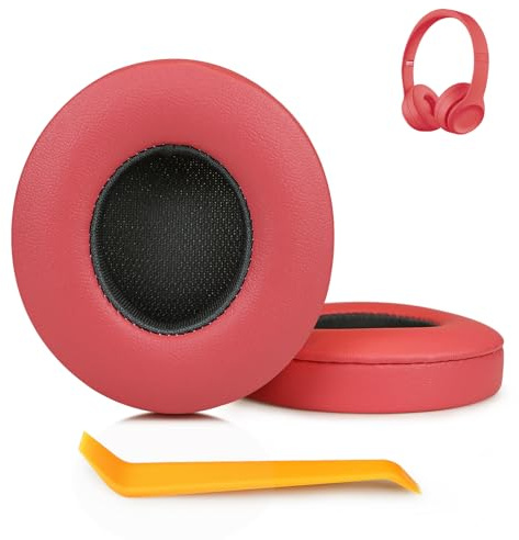 SINOWO Earpads Replacement for Beats Solo 2 & Solo 3 Wireless On-Ear Headphones,Solo2 Solo3 Ear Pads Cushions with Noise Isolation Memory Foam,Soft Protein Leather(Psychedelic Red)