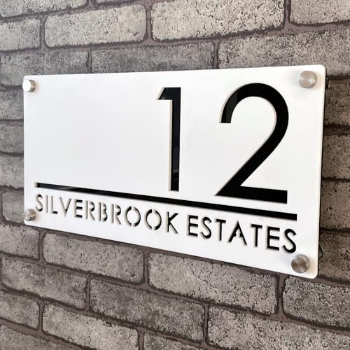Personalisiertes Hausnummernschild aus Acryl, 3D, schwebende Zahlen, zweifarbig (rauchgrau und schwarz) für drinnen und draußen, ideal für Zuhause, Hotels, Apartments und Geschäft