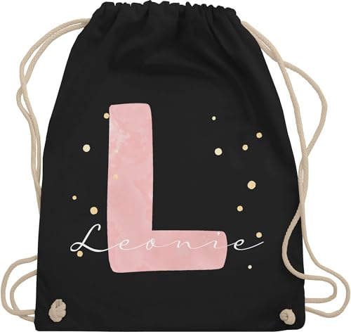 Turnbeutel Rucksack - Initialbuchstabe und Name personalisierbar | Einzigartiges Geschenk mit Initialen | Anfangsbuchstabe individuell kombinierbar - Unisize - Schwarz - schulkind beutel buchstaben