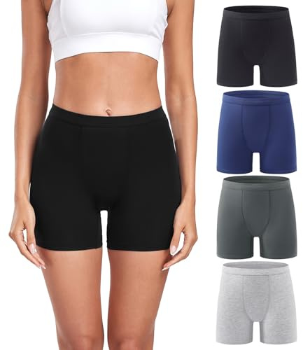 wirarpa Modal Boy Shorts-trosor för kvinnor, mjuk mikrofiber, boxershorts, underkläder 4-pack, M