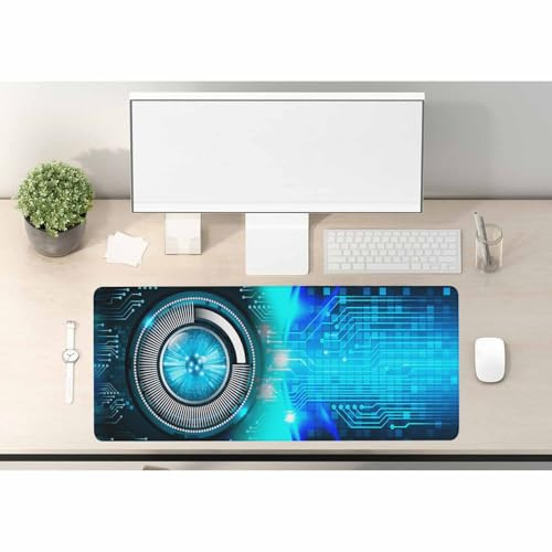 Woutay Mouse Pad,Abstract Blue Network Technology,Large Gaming Mouse Pad with Stitched Edges