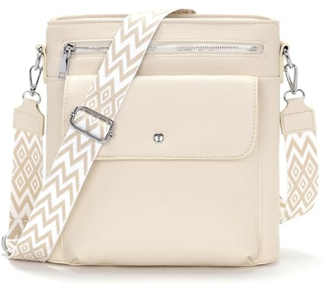 YISUOHOOM Handtasche Damen Mittelgroß Umhängetasche Damen Crossbody Bag Veganes Leder Schultertasche mit Vielen Fächern Beige