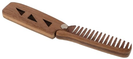 Faltbarer Bartkamm mit Pu Etui für Bart und Schnurrbart | Tragbar, Kaffeefarben, Große Zähne, Sanftes Gleiten, Natürliches Design