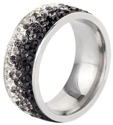 Aotiwe Ring Edelstahl Klein, Damenring Zart Dünn 8mm Rund mit Zirkonia Weiß Schwarz Pinky Ring Edelstahl Größe 60 (19.1)