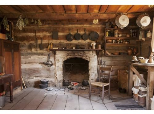Xiaoterna 3,5x2,5m Fond de Cuisine Vintage Fond Photographique d'intérieur de Cuisine de Vieille Maison européenne en Bois Ustensiles de Cuisine Cheminée Fond de scène de Ferme Décoration de fête