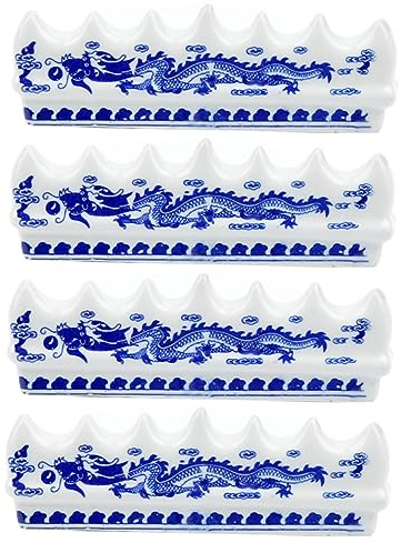 BEBEMOKO 4pcs Blue and White Porcelain Pen Holder Set, Ceramic Painting Brush Rest and Chinese Calligraphy Pen Rack, Desk Organizer for Study Room and Calligraphy Supplies
