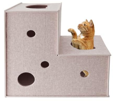 Homegroove Katzentunnel für Indoor Katzen, große Filz L-Form Katzen Tunnel, interaktive Cat Tunnel, DIY Peekaboo Katze Spielzeug mit interaktiven Peek Holes für Katze (Beige, L-Shape)