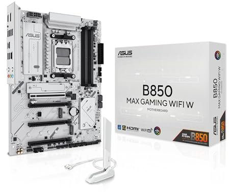 ASUS B850 MAX Gaming WiFi W Mainboard Sockel AMD AM5 (Ryzen 9000, ATX, DDR5 Speicher, PCIe 5.0, WiFi 6E, BIOS Flashbacj, CEC Tier II, weiß)