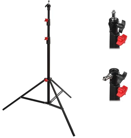 BOLLUMA 270cm Photography Light Stand, Spring Cushioned Tripod Stand with 1/4 to 3/8 Reversible Spigot, 5kg Load, Steel, for Video Light Strobe Reflector Softbox Photo Studio Shooting