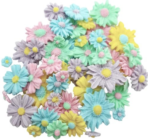 Pastel Daisy Flower Decorations, Multi-Colour Sugar Flowers, Pack of 50, Cake Toppers