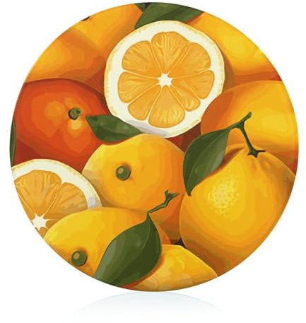 Tabla de cortar de vidrio de 8 x 8 pulgadas, tabla de cortar de naranjas y limones con patas antideslizantes, tablas de cortar redondas para cocina, resistentes al calor, pequeñas tablas de cortar