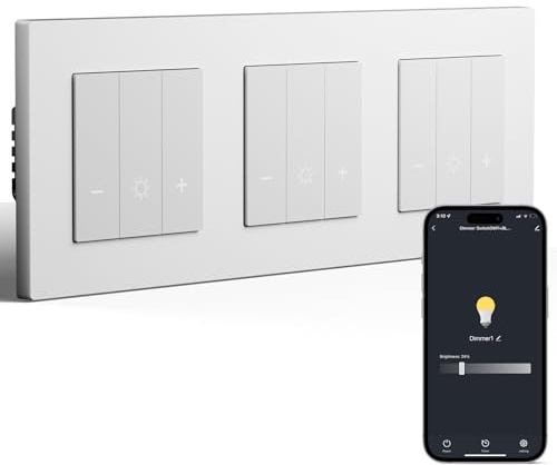 BSEED Triple WiFi Interrupteur Variateur 1 Gang 1 Voie Compatible avec Alexa et Google Home avec Cadre PC,Smart Interrupteur Dimmable pour Lampes LED 240 V(Nécessite Fil Neutre),Blanc