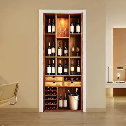 arricraft 2 autocollant de Porte 31.5X78.7 autocollant Mural Rétro en PVC pour Porte de Cave à Vin Motif Verre à Vin Amovible Décoration pour Chambre à Coucher Salon