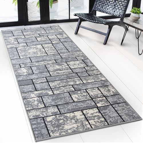 casa pura Teppichläufer mit Muster - maßgefertigter Teppich Läufer für Küche, Flur & Wohnraum - Mannheim Grau (80 x 250 cm)