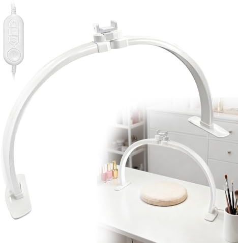 Lampe à Ongles Demi-Lune pour Bureau, 308 LED 28W LED Demi-Anneau Lampe, Pliable Lampe Arc avec Support de téléphone pour manucure,Artisanat,éclairage,Enregistrement vidéo (Lampe de bureau blanche)