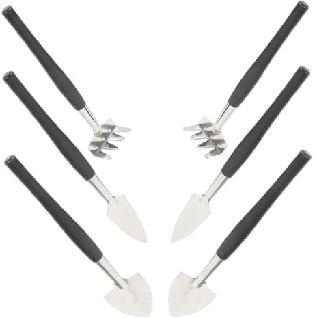 OFFSCH 6 Pièces Kit Outils Mini Pelle Râteau Jardinage Compact pour Plantes Intérieur Bonsaï et Soins Sol